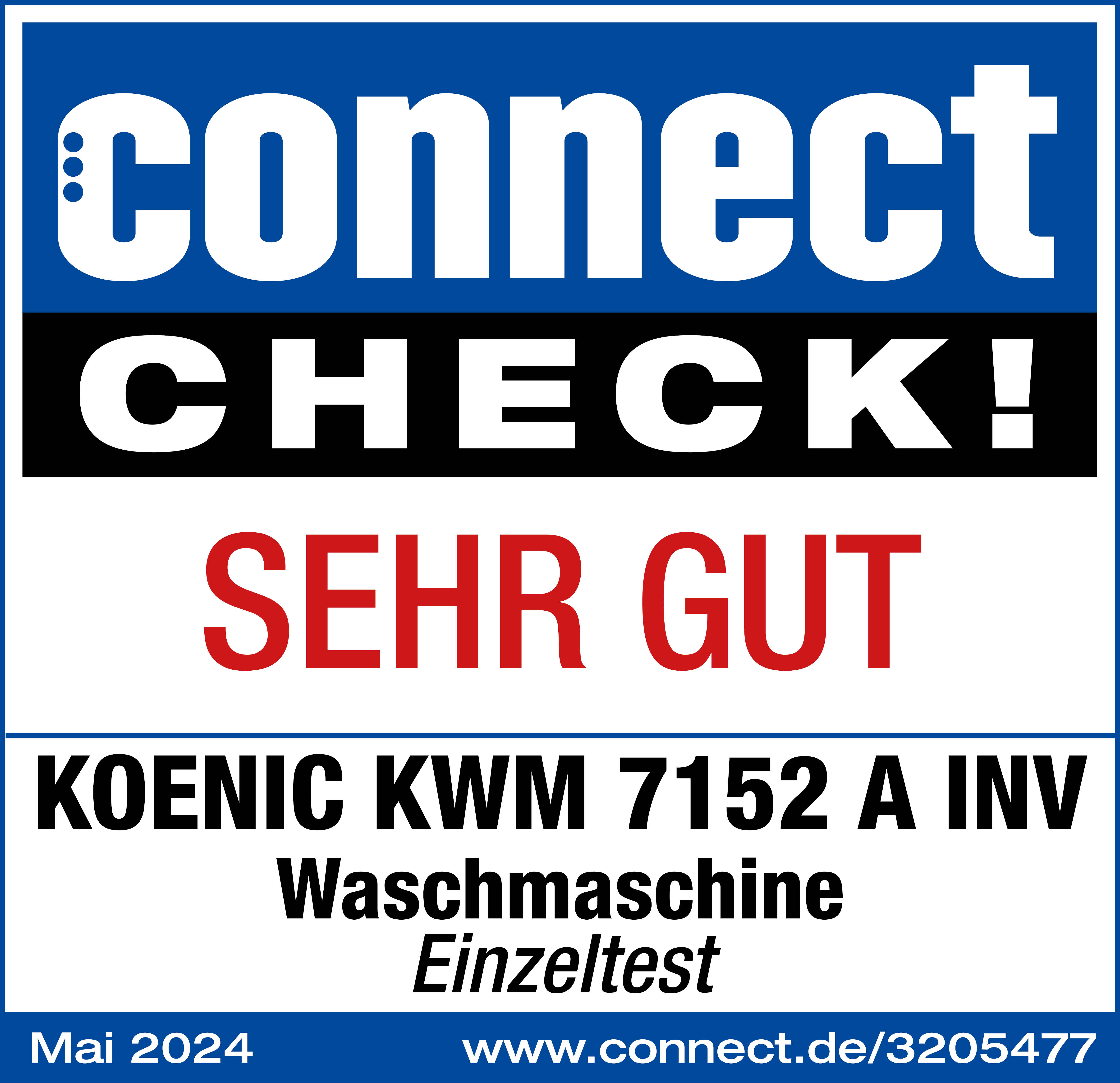 Blaues Connect Check Logo mit 'SEHR GUT' Text auf weißem Hintergrund.
